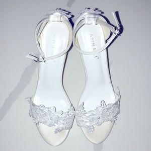 White pearl floral heels